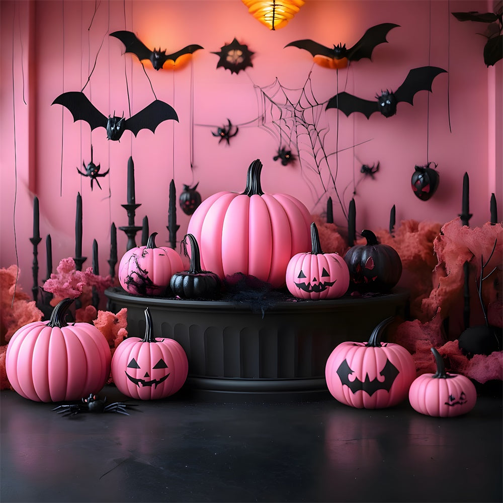 Halloween Rosa Wand Kürbisse Fledermäuse Hintergrund RR8-388