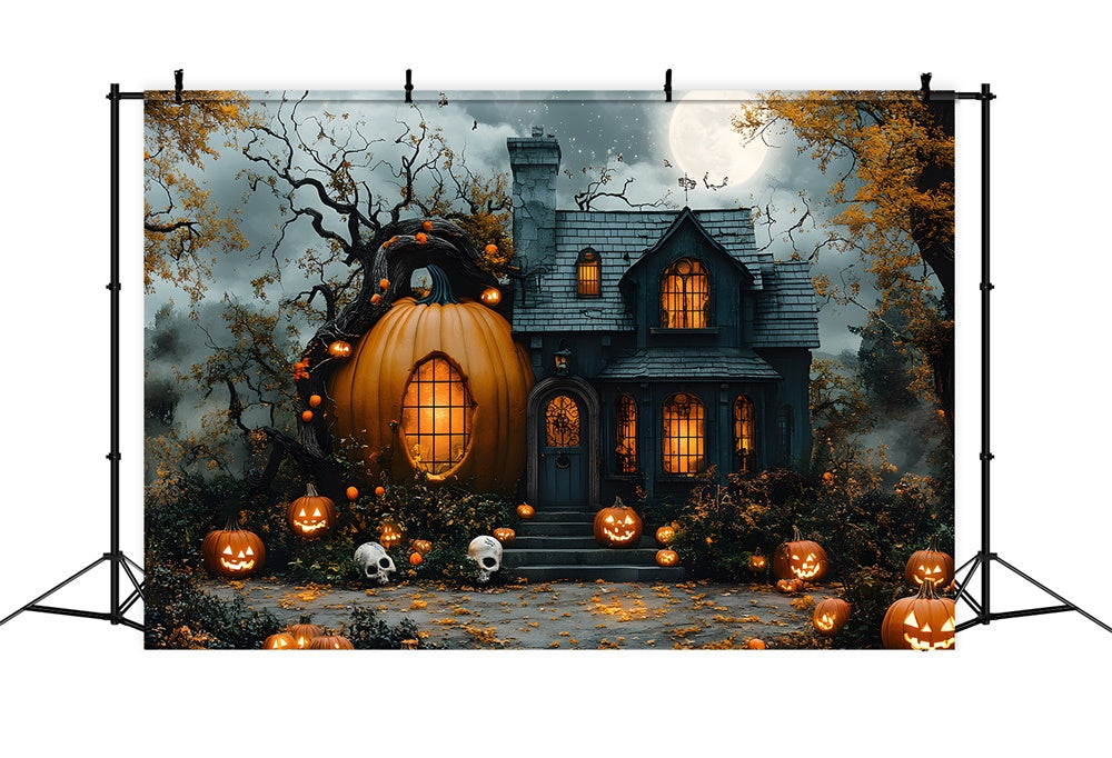 Halloween Mond Kürbis Magisches Haus Hintergrund RR8-392