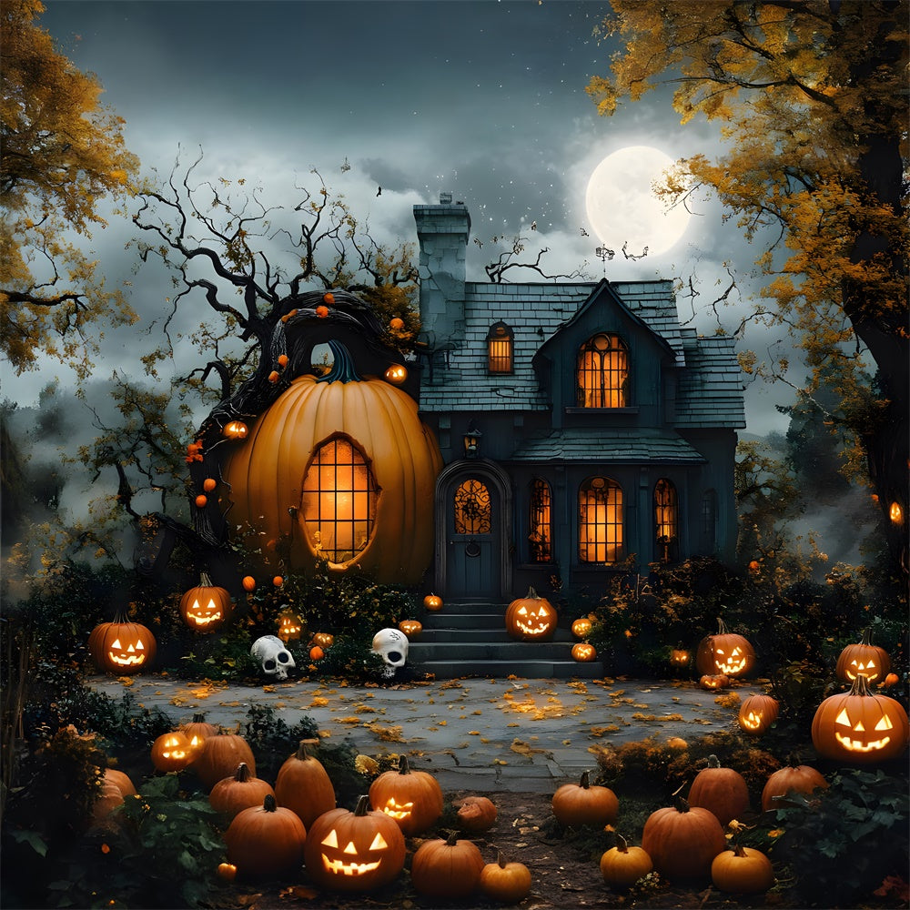 Halloween Mond Kürbis Magisches Haus Hintergrund RR8-392