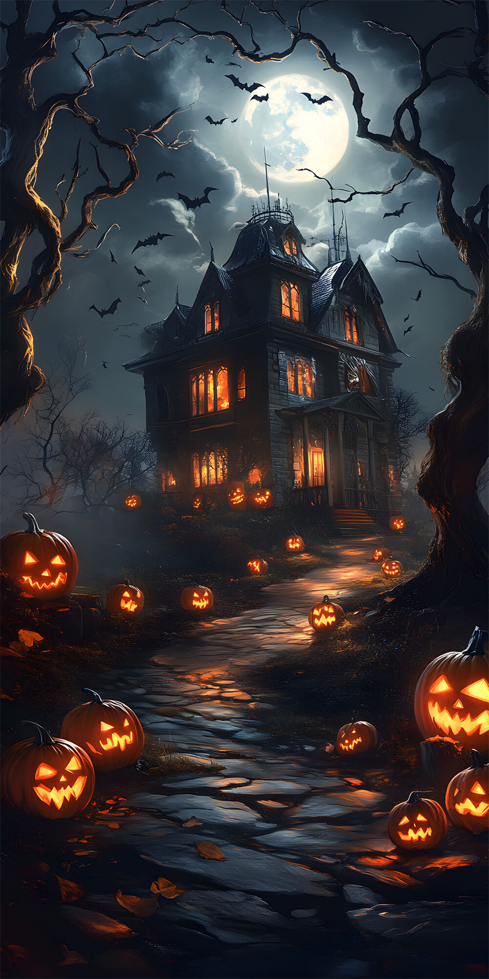 Halloween Nacht Sweep Vollmond Spukhaus Hintergrund RR8-405