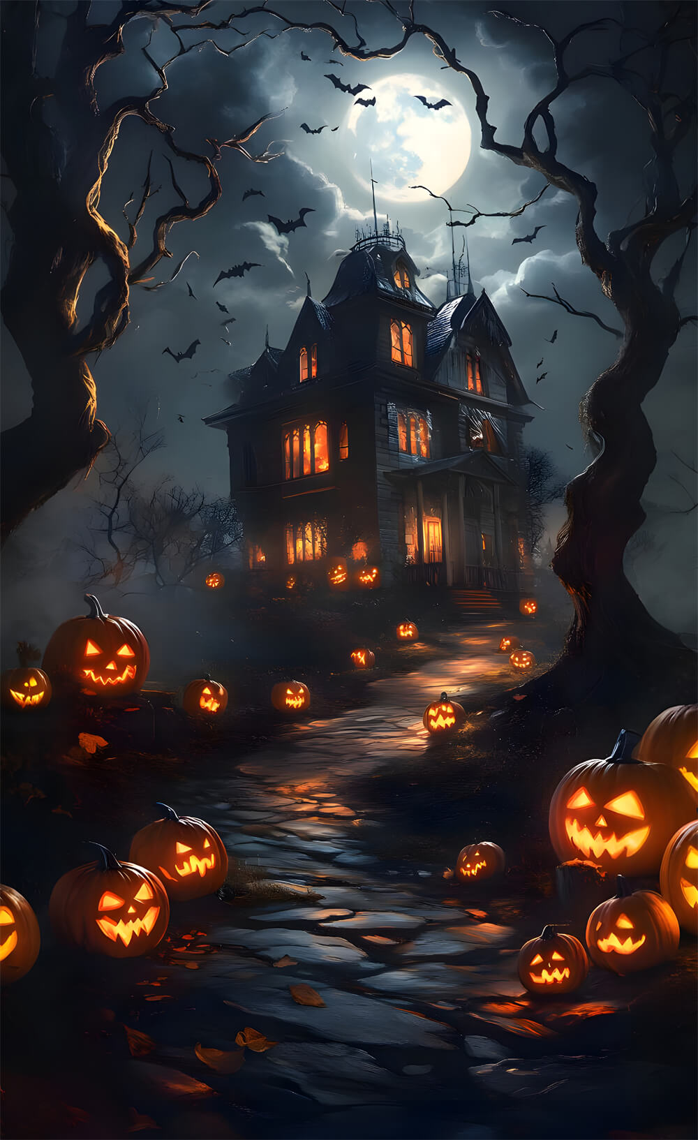 Halloween Nacht Sweep Vollmond Spukhaus Hintergrund RR8-405