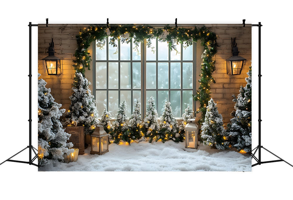 Weihnachtsbäume Fenster Schnee Boden Backdrop RR8-42