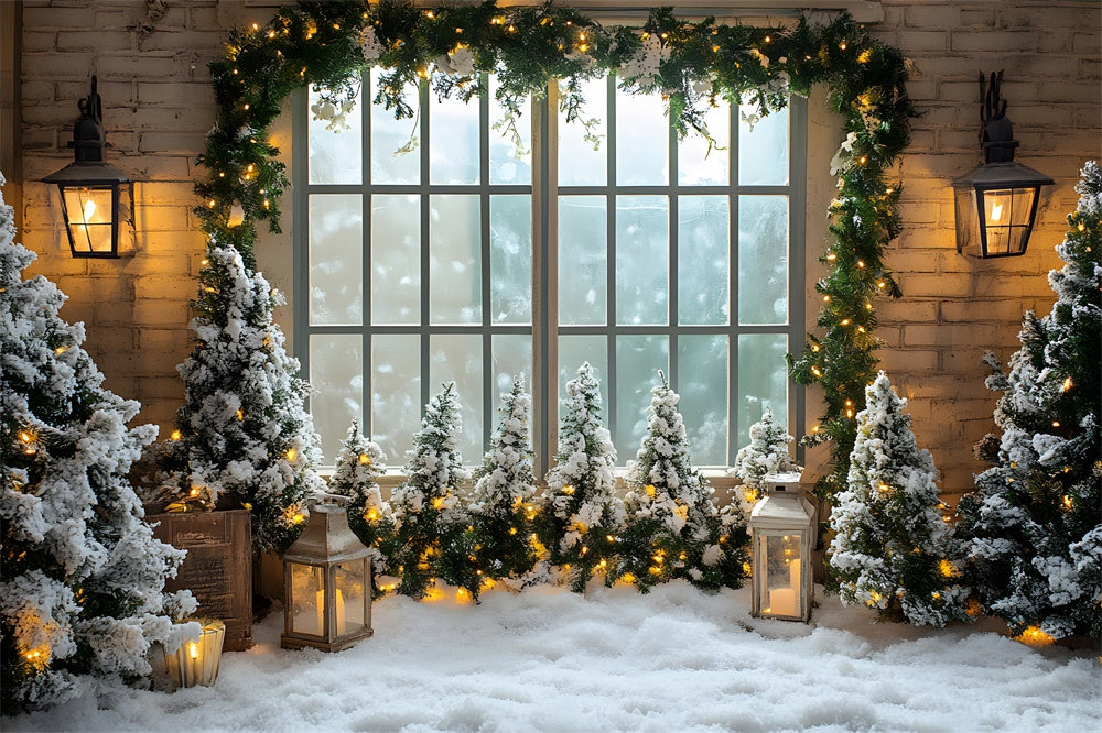 Weihnachtsbäume Fenster Schnee Boden Backdrop RR8-42