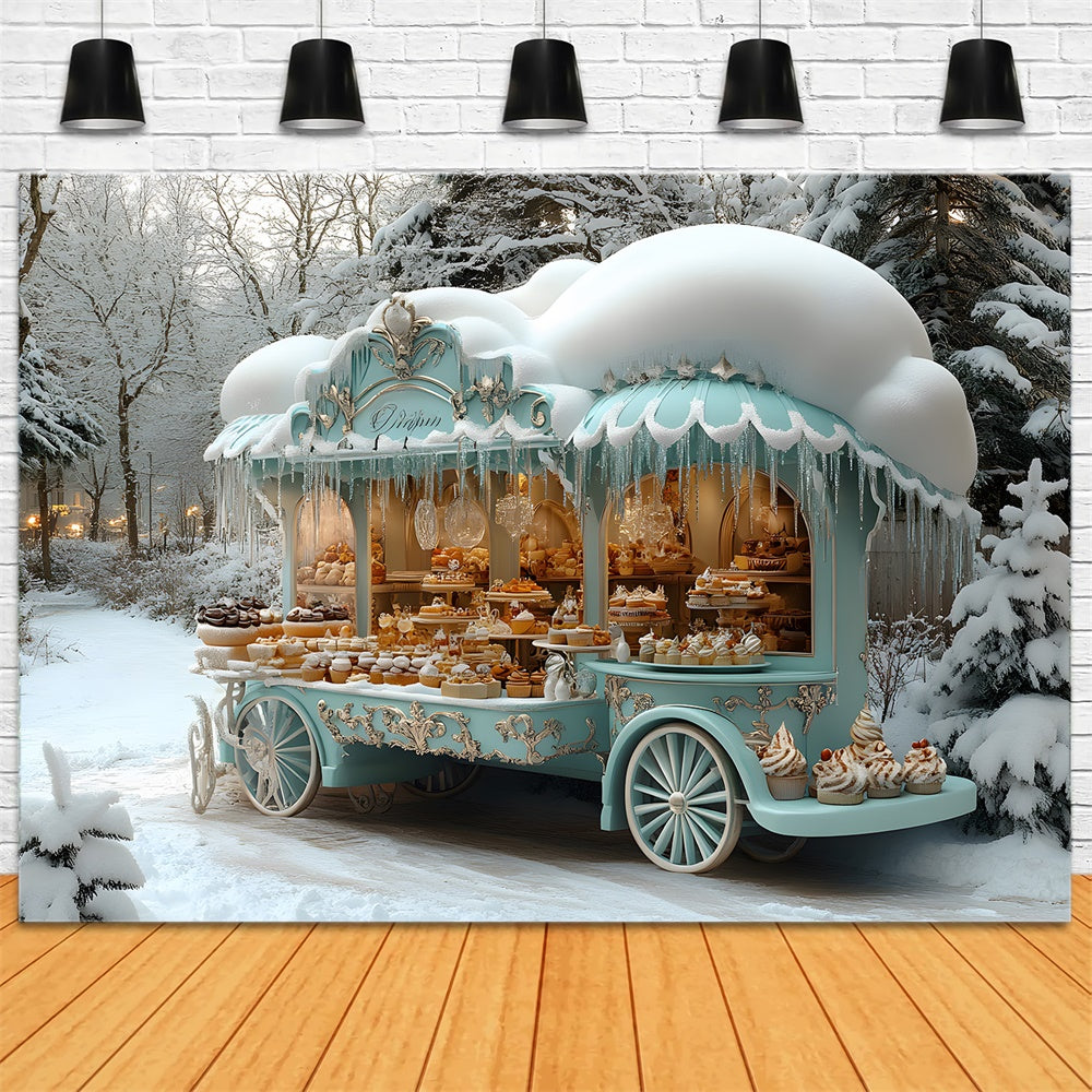 Weihnachten Schnee Eiscreme Blauer Wagen Backdrop RR8-47