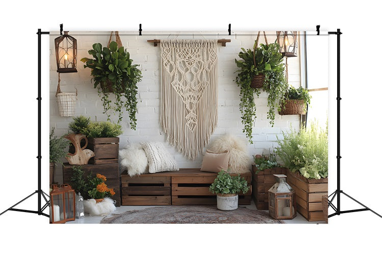 Gemütlicher Boho Pflanzen Wandhintergrund RR8-474
