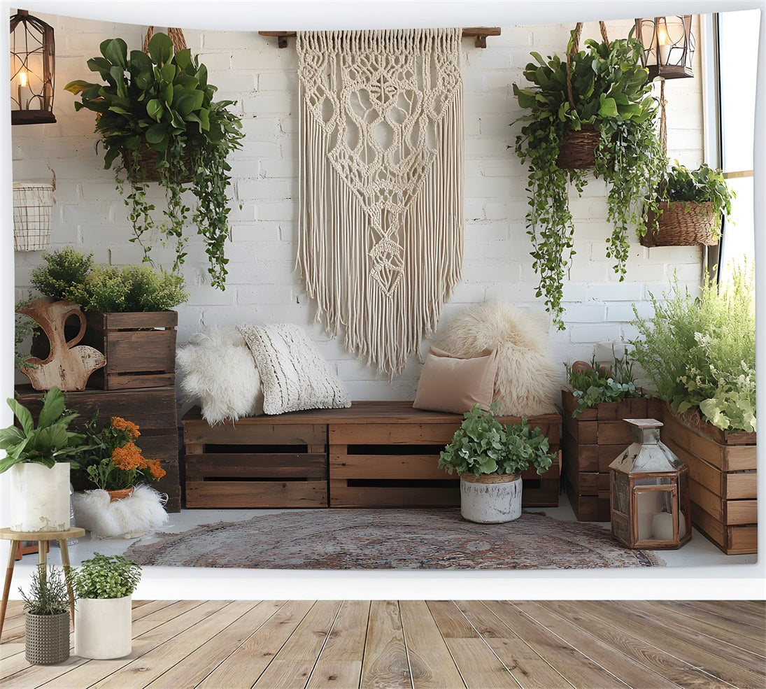 Gemütlicher Boho Pflanzen Wandhintergrund RR8-474