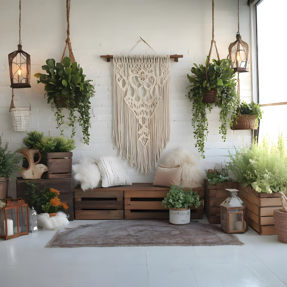 Gemütlicher Boho Pflanzen Wandhintergrund RR8-474