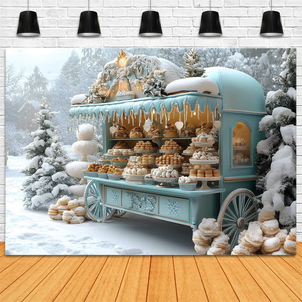 Weihnachten Dessertwagen Schnee Wald Backdrop RR8-48