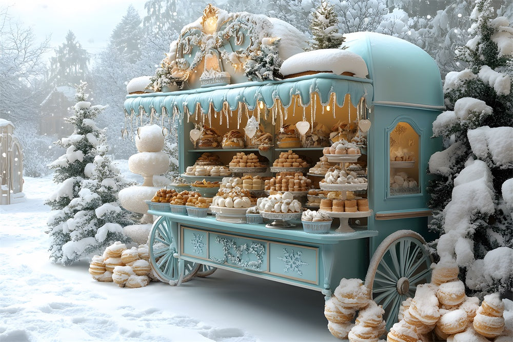 Weihnachten Dessertwagen Schnee Wald Backdrop RR8-48