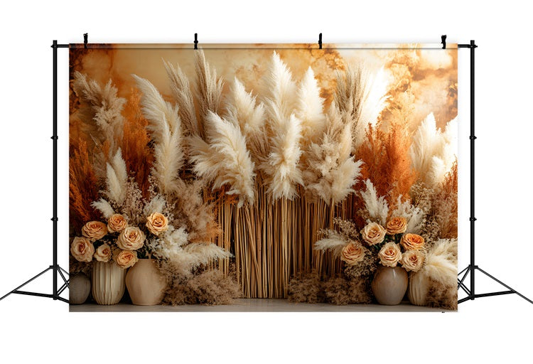 Rustikaler Hintergrund aus Pampas und getrockneten Blumen RR8-491