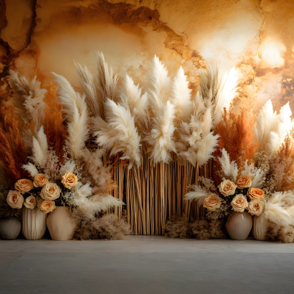 Rustikaler Hintergrund aus Pampas und getrockneten Blumen RR8-491