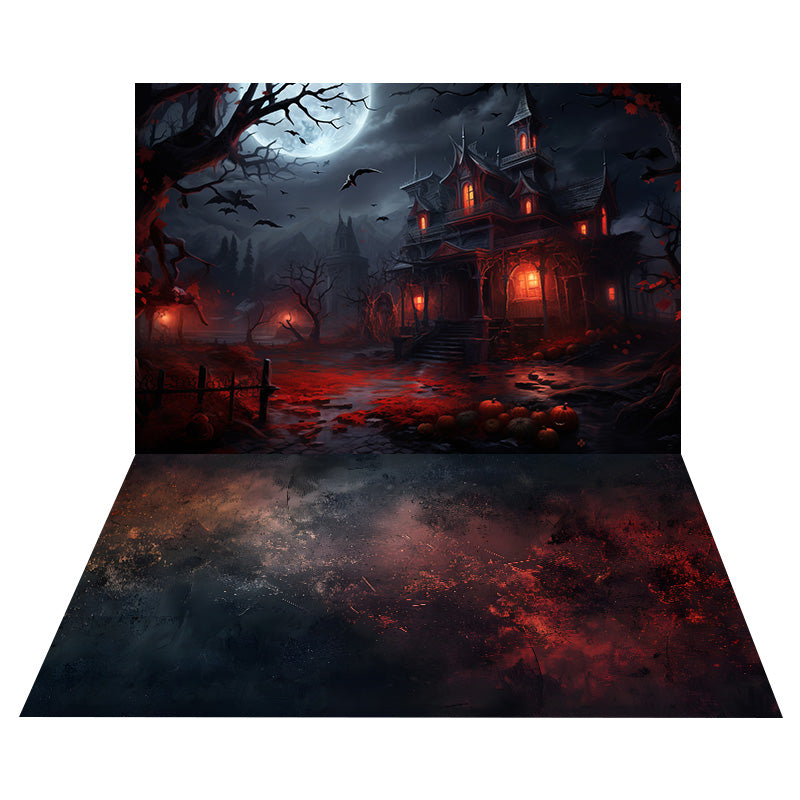 Halloween rote Licht Haus Hintergrund+Bodenhintergrund aus marmoriertem Zement RR8-555