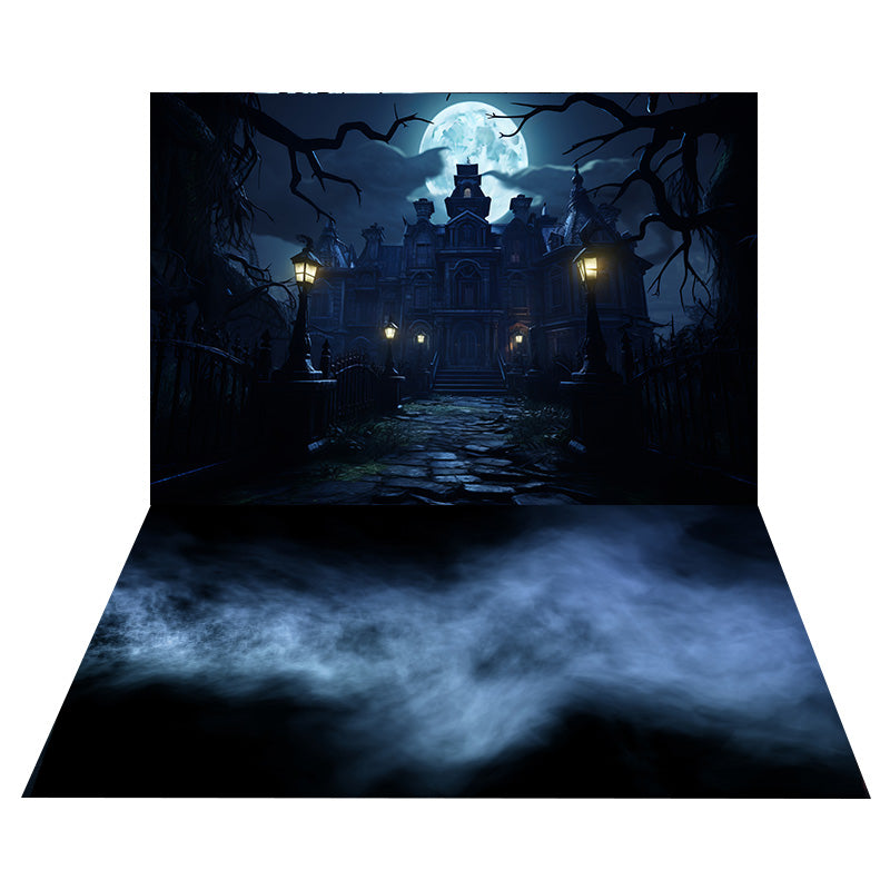 Halloween Gespenstische Nacht Schloss Backdrop+Nebel Bodenhintergrund RR8-556