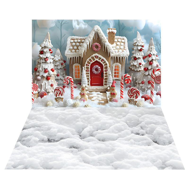 Weihnachten Lebkuchenhaus Hintergrund+Schneedecke Bodenhintergrund RR8-562