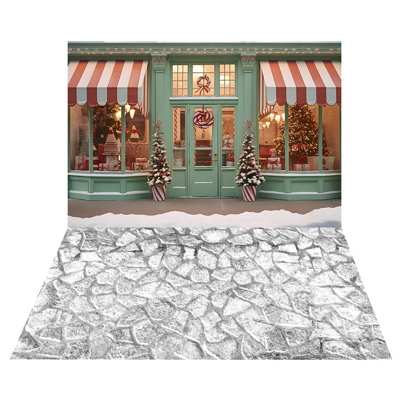 Weihnachten Candy Store Hintergrund+Snow Covered Stone Bodenhintergrund RR8-580