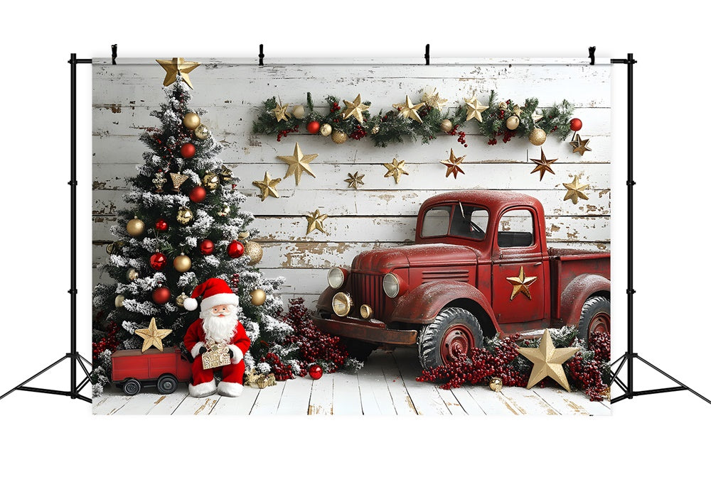 Weihnachtsbaum Roter LKW Weihnachtsmann Backdrop RR8-60