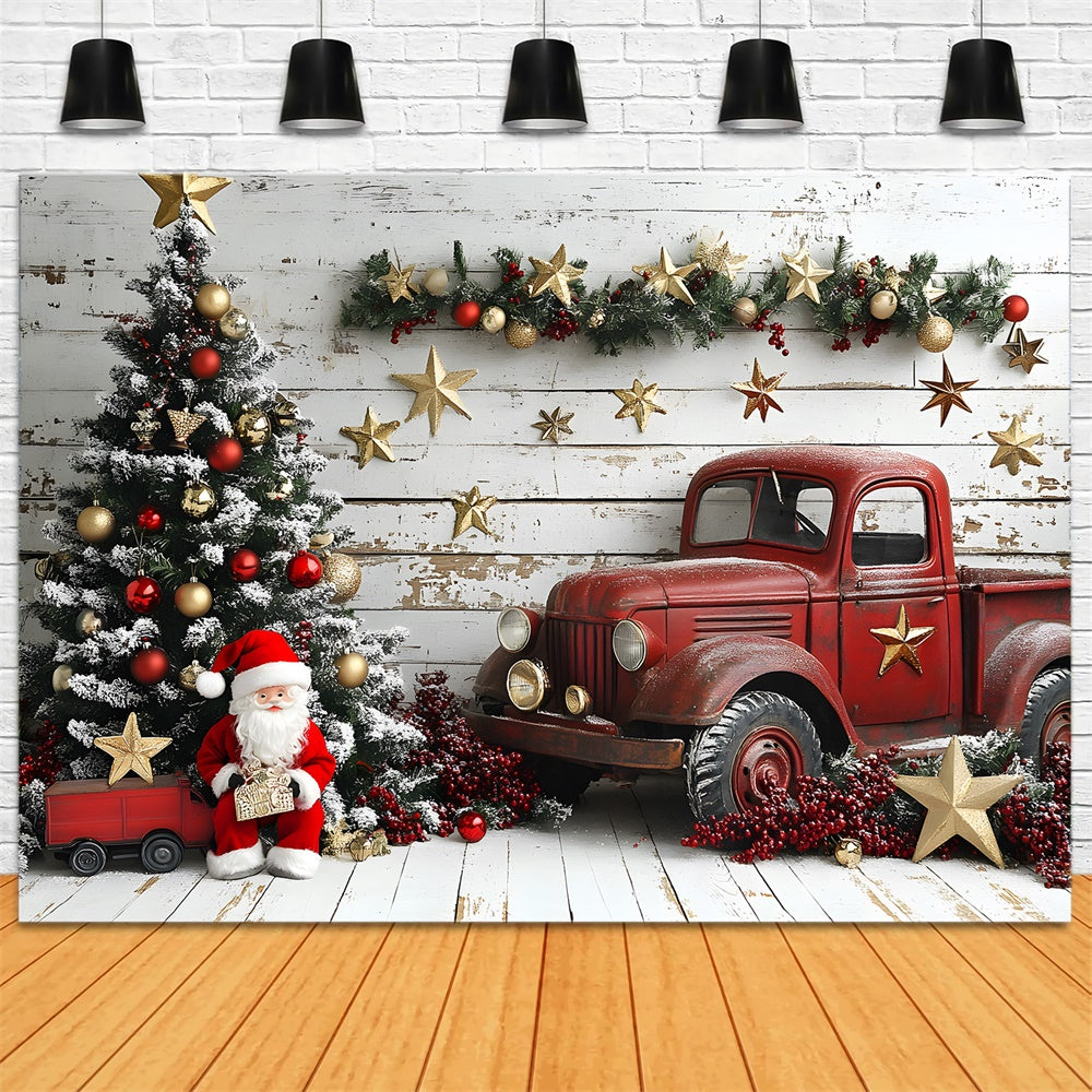 Weihnachtsbaum Roter LKW Weihnachtsmann Backdrop RR8-60