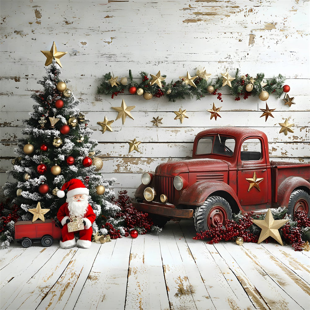 Weihnachtsbaum Roter LKW Weihnachtsmann Backdrop RR8-60