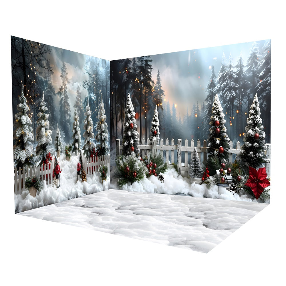 Schneebedeckter Weihnachts Winterwald Hintergrund Zimmerset RR8-609