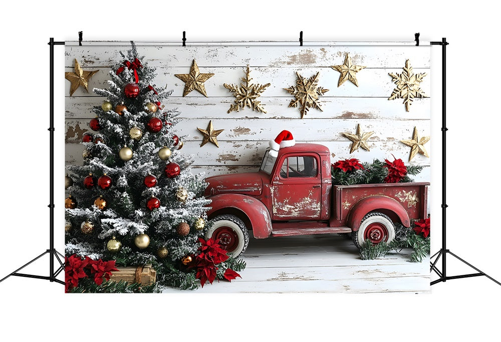 Weihnachtsbaum Sterne Roter Lastwagen Hintergrund RR8-61