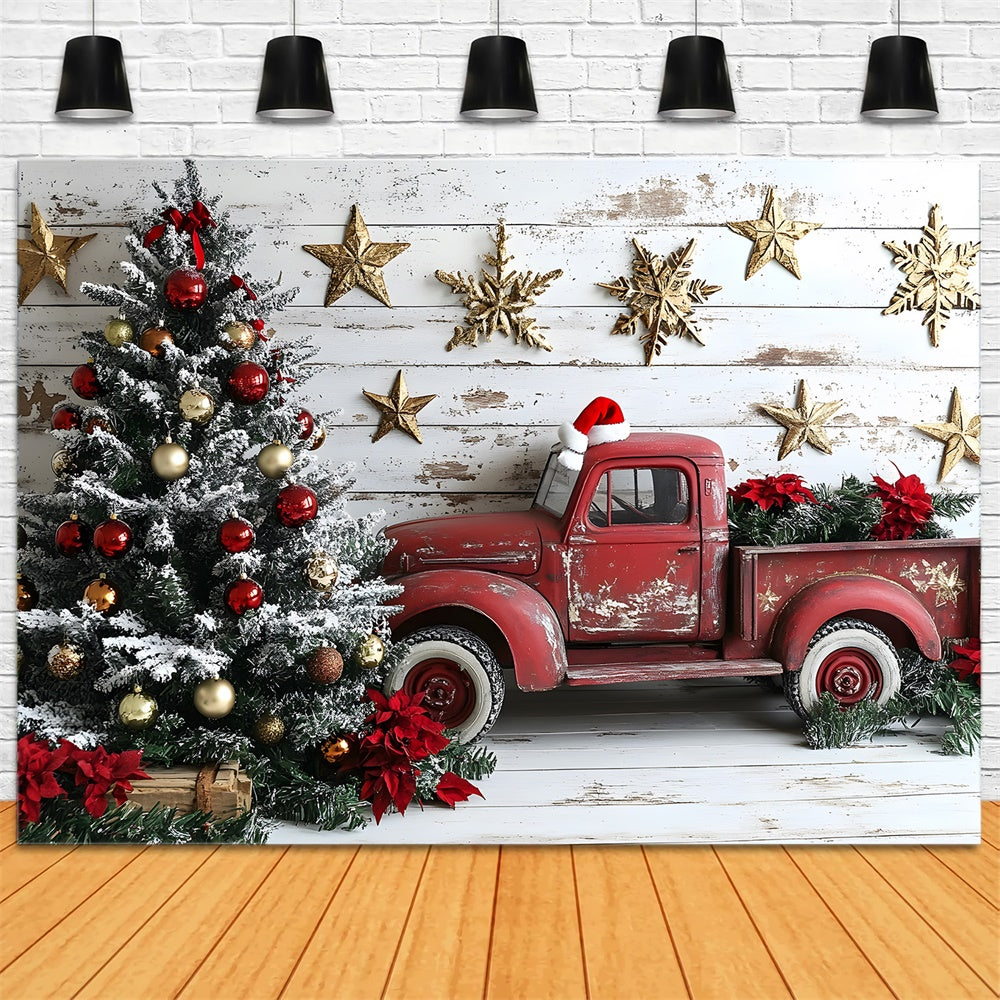 Weihnachtsbaum Sterne Roter Lastwagen Hintergrund RR8-61