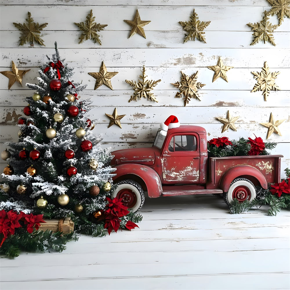 Weihnachtsbaum Sterne Roter Lastwagen Hintergrund RR8-61