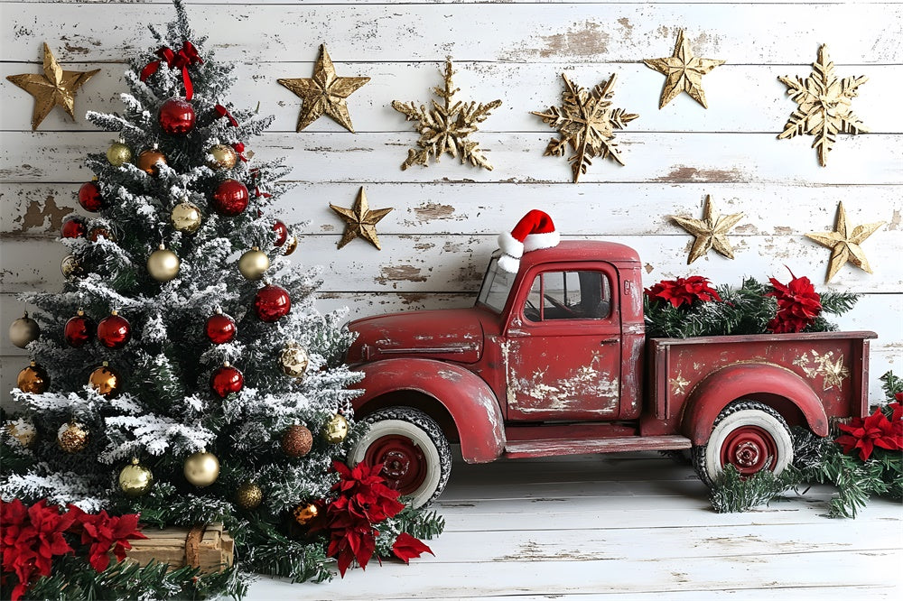 Weihnachtsbaum Sterne Roter Lastwagen Hintergrund RR8-61