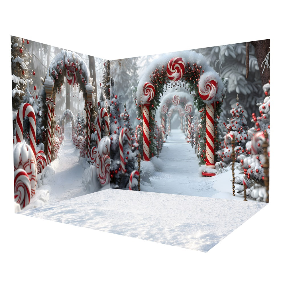 Weihnachts Zuckerstangen Wunderland Hintergrund Zimmerset RR8-612