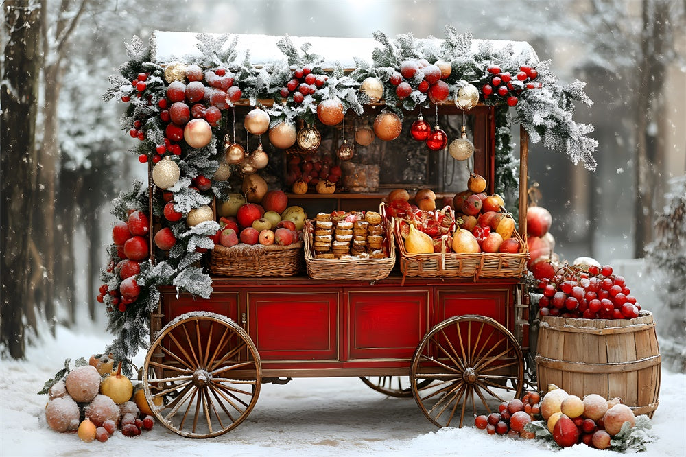 Weihnachten Schneebedeckter Obstwagen Backdrop RR8-63