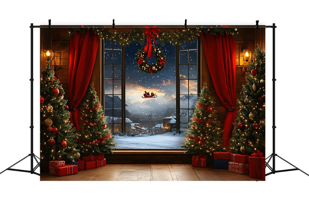 Weihnachtsfenster Weihnachtsmann Schlitten Backdrop RR8-64