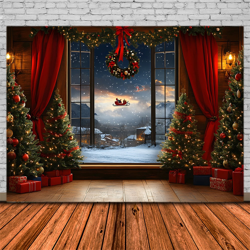 Weihnachtsfenster Weihnachtsmann Schlitten Backdrop RR8-64