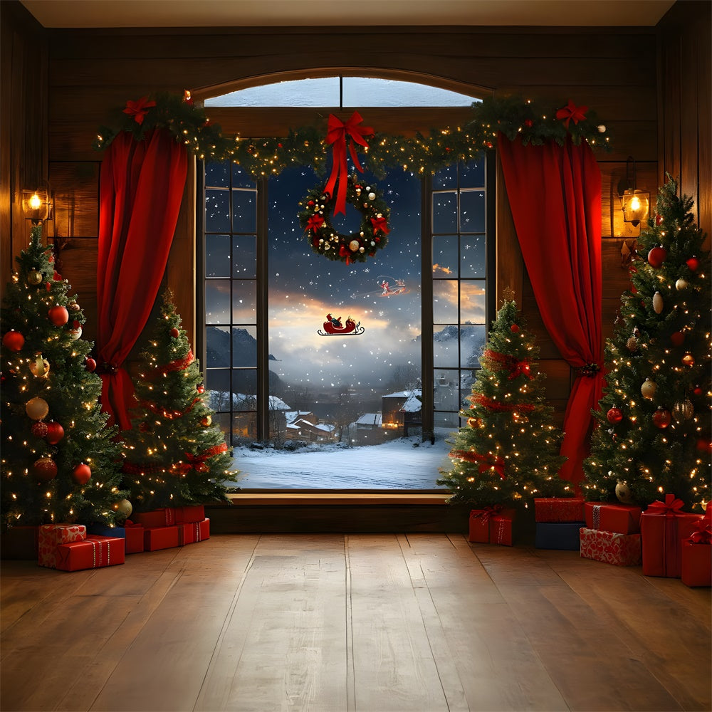 Weihnachtsfenster Weihnachtsmann Schlitten Backdrop RR8-64