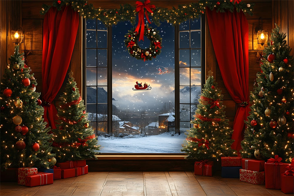 Weihnachtsfenster Weihnachtsmann Schlitten Backdrop RR8-64