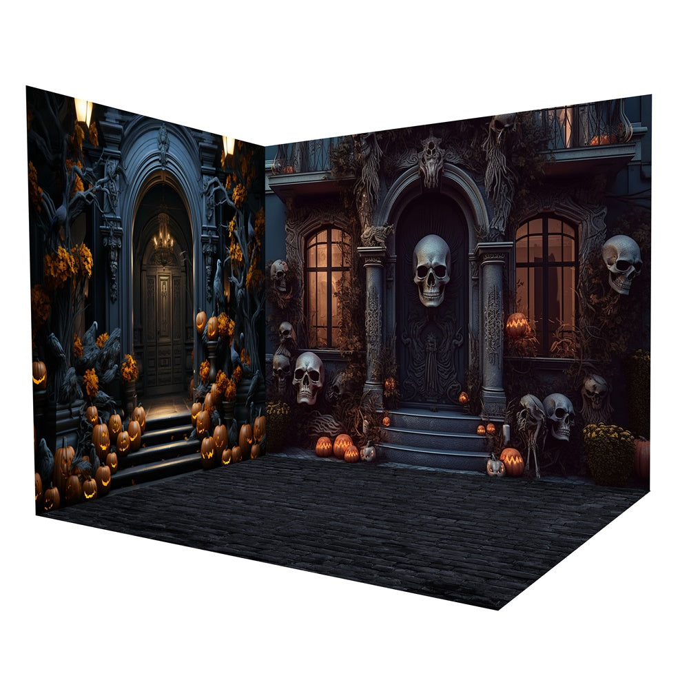 Halloween Haunted Mansion Skull Entrance Hintergrund Zimmerset RR8-642