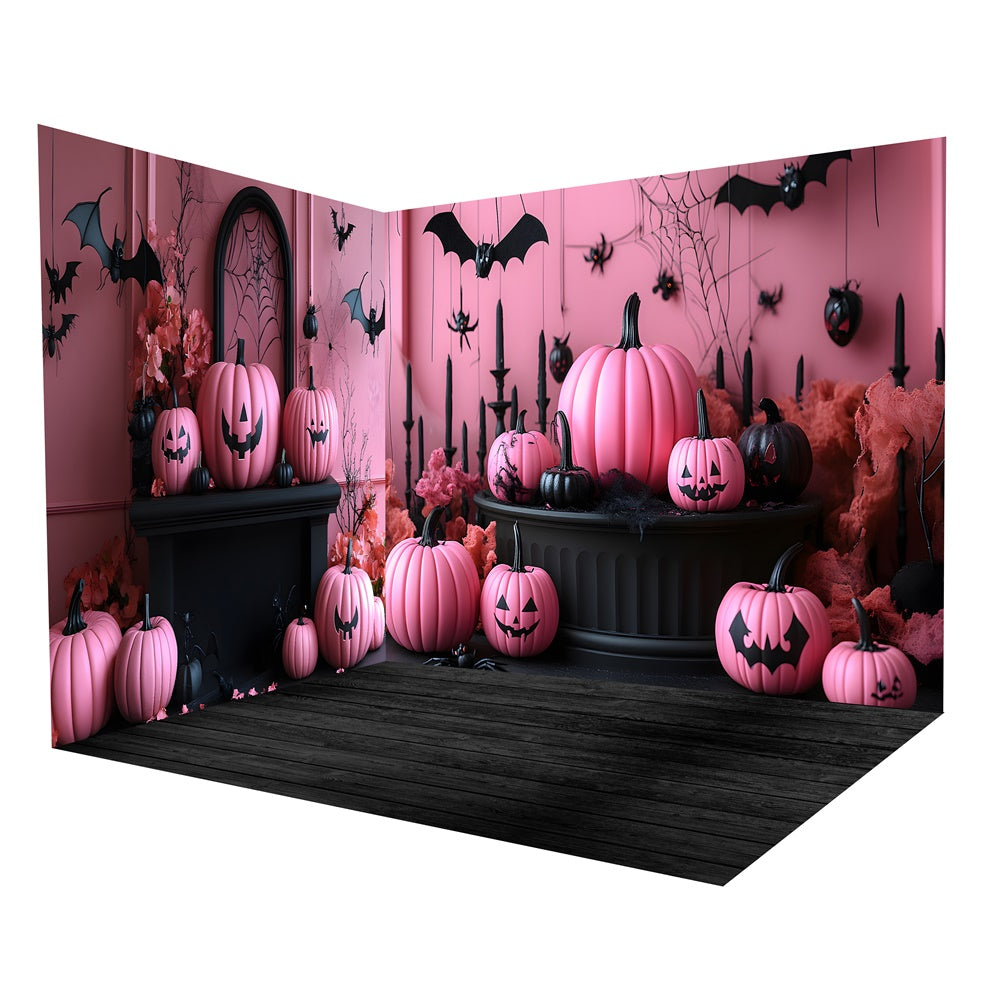 Halloween Pinke Wand Böser Kürbis Hintergrund Zimmerset RR8-648