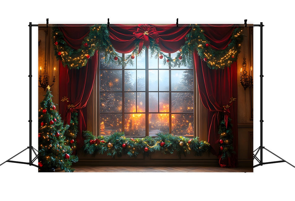 Weihnachtsfenster Rotes Vorhang Backdrop RR8-65