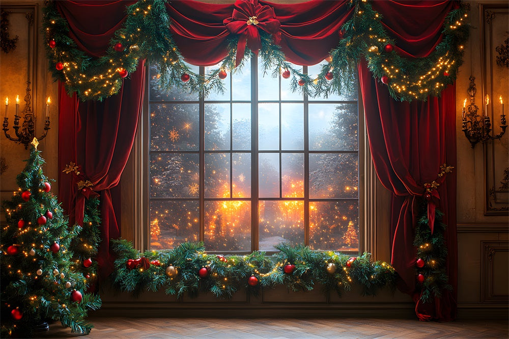 Weihnachtsfenster Rotes Vorhang Backdrop RR8-65