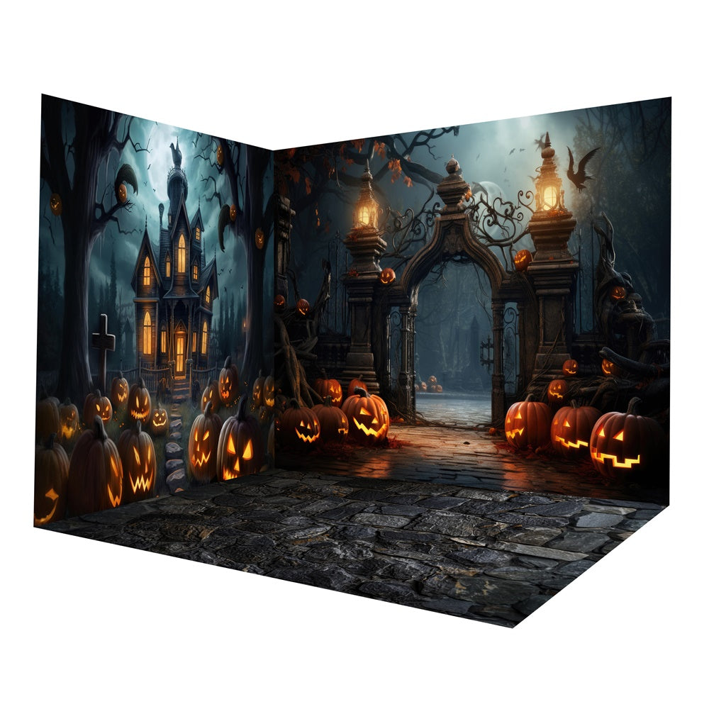 Halloween Spooky Night Friedhofstor Hintergrund Zimmerset RR8-650