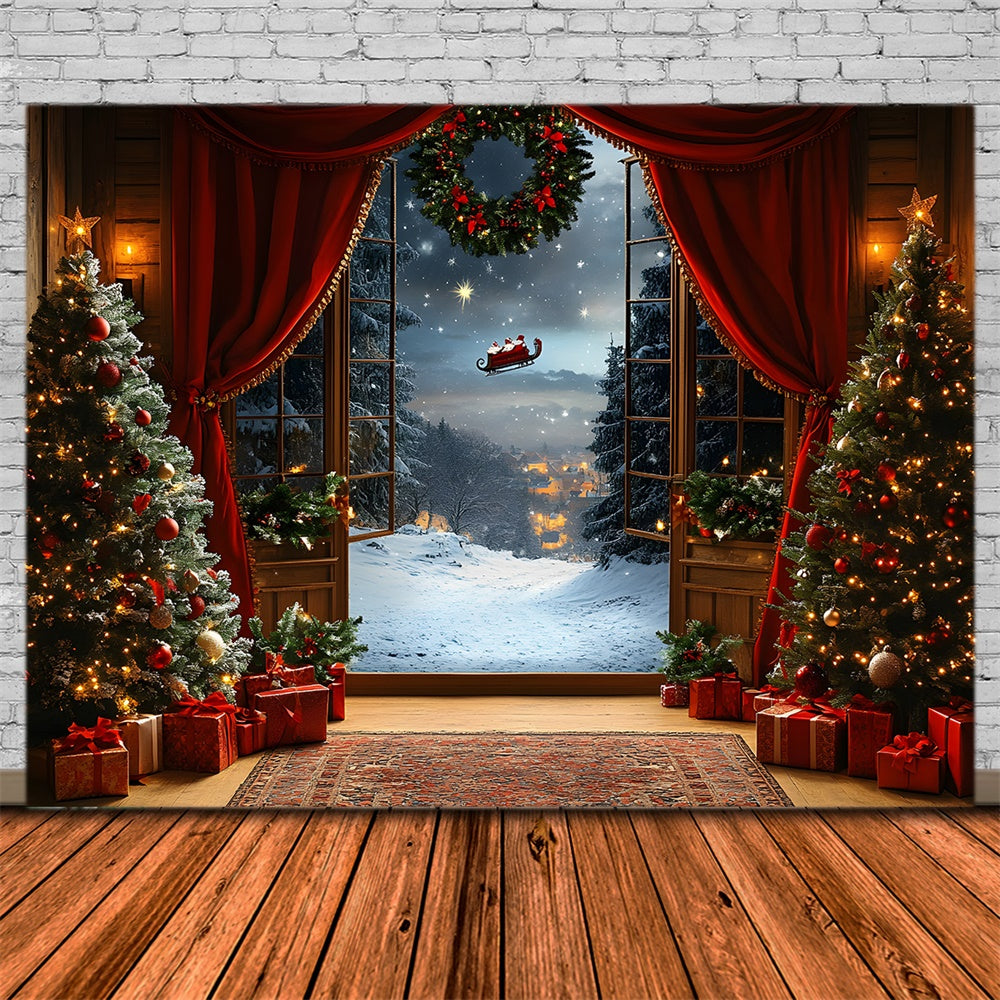 Weihnachtsfenster Schnee Weihnachtsmann Backdrop RR8-66