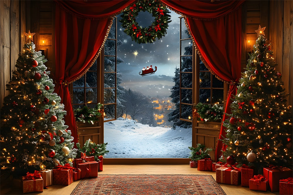 Weihnachtsfenster Schnee Weihnachtsmann Backdrop RR8-66