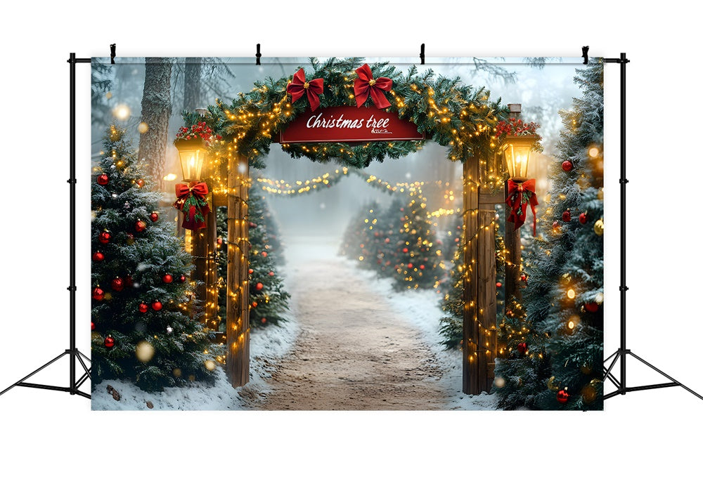 Weihnachtsbaum Bauernhof Lichterkette Backdrop RR8-80