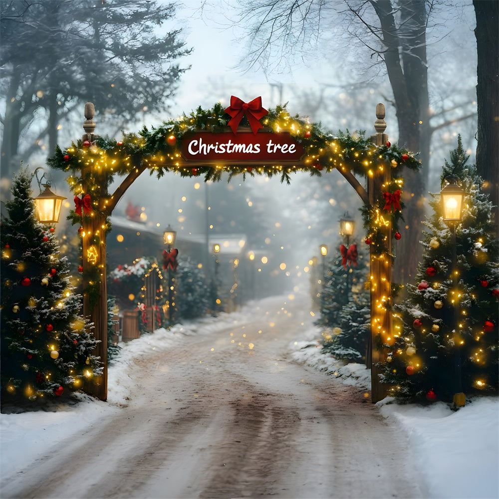 Glühende Weihnachtsgirlande Baum Bauernhof Hintergrund RR8-81