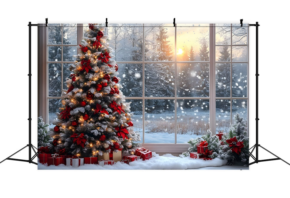 Weihnachtsbaum Fenster Schneewald Backdrop RR8-82