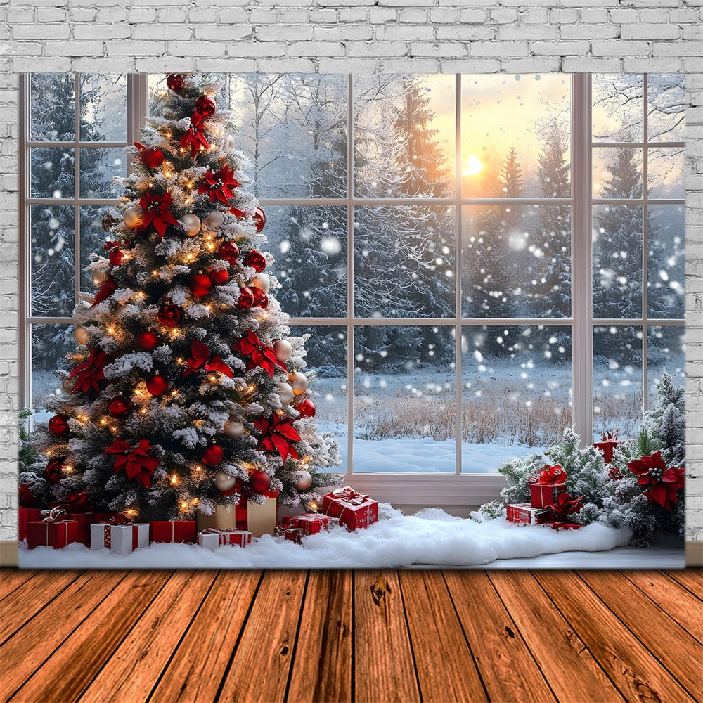 Weihnachtsbaum Fenster Schneewald Backdrop RR8-82