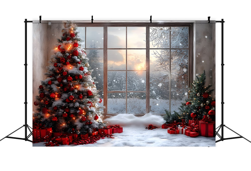 Weihnachten Fensteransicht verschneite Bäume Backdrop RR8-83