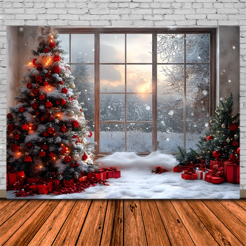 Weihnachten Fensteransicht verschneite Bäume Backdrop RR8-83