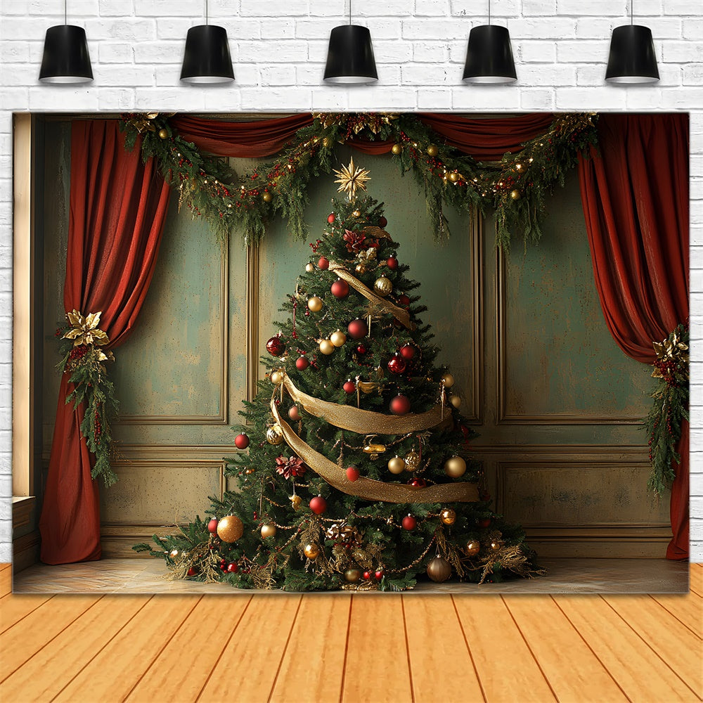 Weihnachtsbaum Rot Vorhang Girlande Backdrop RR8-93