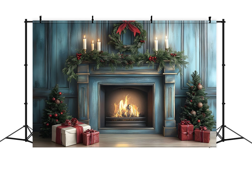 Weihnachten Blau Retro Wand Kamin Hintergrund RR8-97