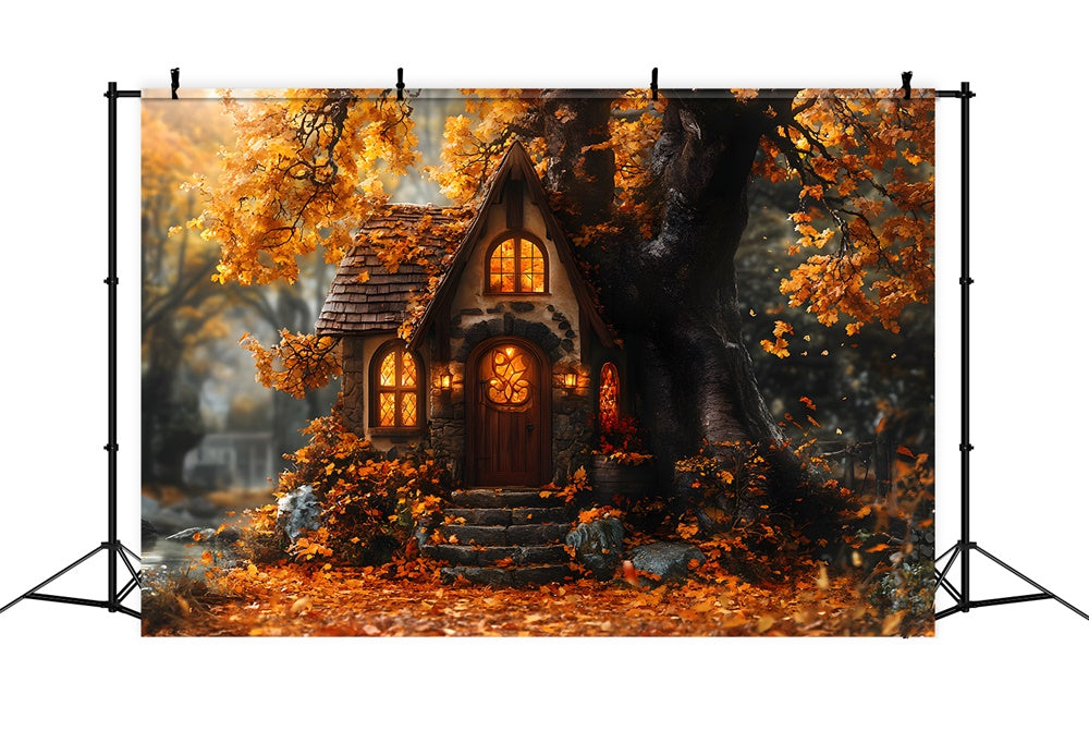 Herbst Wald Baumhaus Ahornblätter Hintergrund RR9-22