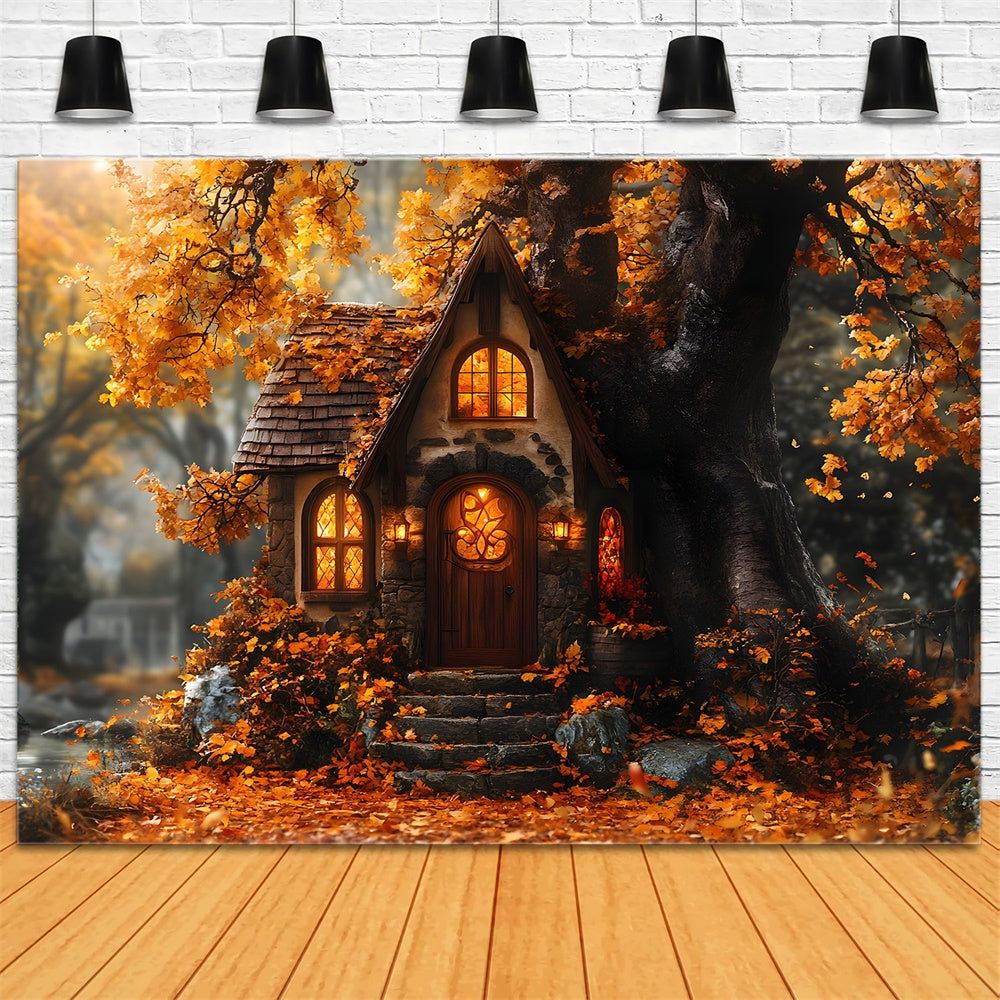 Herbst Wald Baumhaus Ahornblätter Hintergrund RR9-22